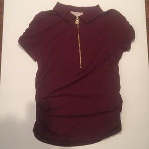 MICHAEL KORS HALF ZIP POLO RUCHED BURGUNDY XL.